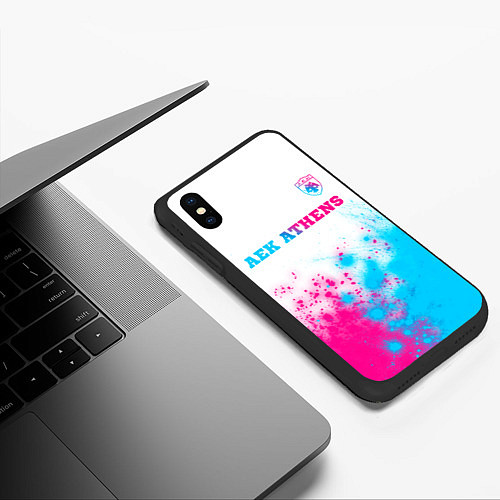 Чехол iPhone XS Max матовый AEK Athens neon gradient style посередине / 3D-Черный – фото 3