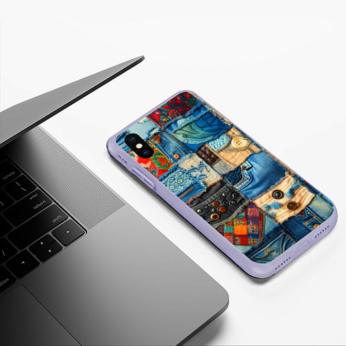 Чехол iPhone XS Max матовый Vanguard denim patchwork - ai art / 3D-Светло-сиреневый – фото 3