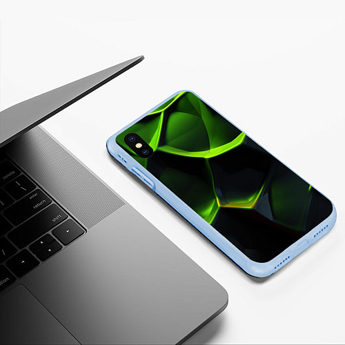 Чехол iPhone XS Max матовый Green neon abstract geometry / 3D-Голубой – фото 3