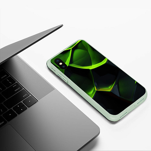 Чехол iPhone XS Max матовый Green neon abstract geometry / 3D-Салатовый – фото 3