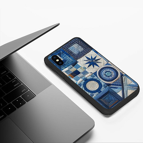 Чехол iPhone XS Max матовый Denim patchwork - ai art / 3D-Черный – фото 3