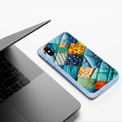 Чехол iPhone XS Max матовый Лоскутное одеяло - пэчворк / 3D-Голубой – фото 3