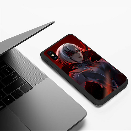 Чехол iPhone XS Max матовый Genshin Impact Арлекино red / 3D-Черный – фото 3