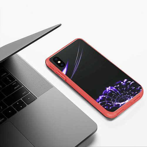 Чехол iPhone XS Max матовый Неоновый фиолетовый цветок в темноте / 3D-Красный – фото 3