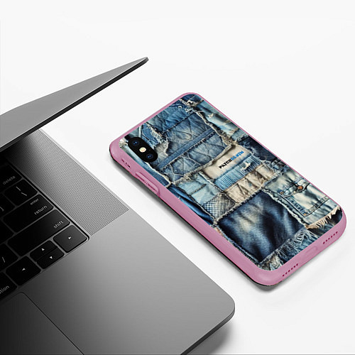 Чехол iPhone XS Max матовый Patchwork denim - vogue / 3D-Розовый – фото 3