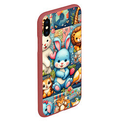 Чехол iPhone XS Max матовый Funny hare and his friends - patchwork, цвет: 3D-красный — фото 2