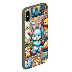 Чехол iPhone XS Max матовый Funny hare and his friends - patchwork, цвет: 3D-темно-зеленый — фото 2