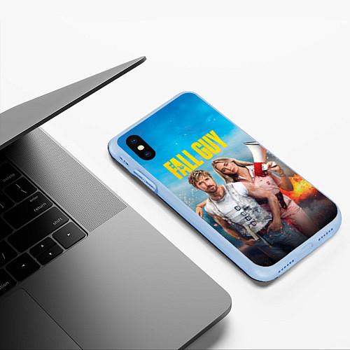 Чехол iPhone XS Max матовый Ryan Gosling and Emily Blunt каскадеры / 3D-Голубой – фото 3