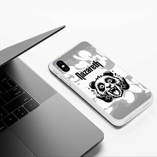 Чехол iPhone XS Max матовый Nazareth рок панда на светлом фоне / 3D-Белый – фото 3