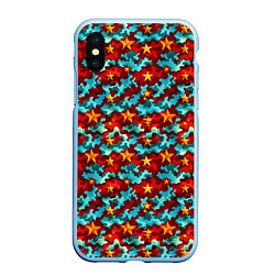 Чехол iPhone XS Max матовый Огненные звезды и синее небо СССР, цвет: 3D-голубой