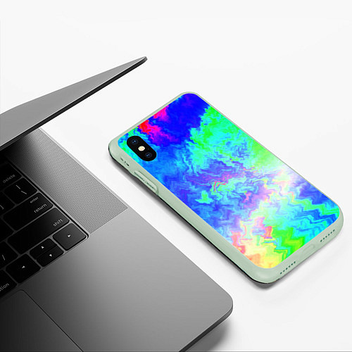 Чехол iPhone XS Max матовый Сине-зелёная кислота тай-дай / 3D-Салатовый – фото 3