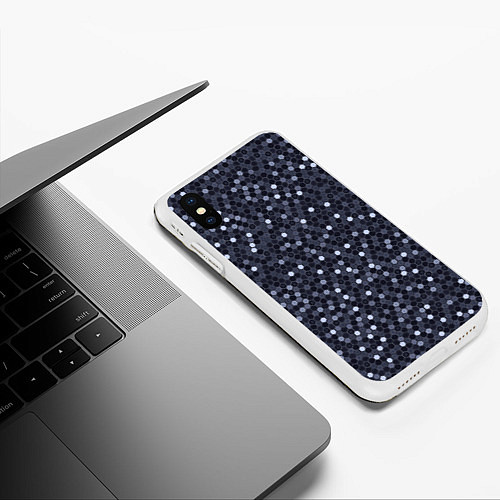 Чехол iPhone XS Max матовый Соты металлический синий / 3D-Белый – фото 3