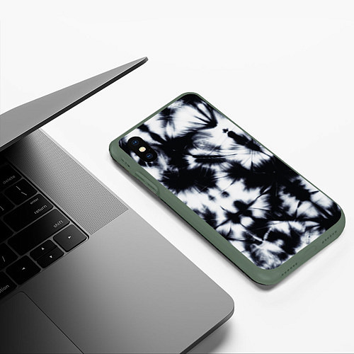 Чехол iPhone XS Max матовый Серый тай дай / 3D-Темно-зеленый – фото 3