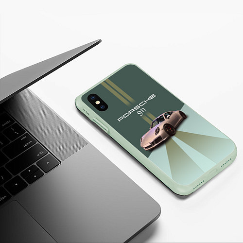 Чехол iPhone XS Max матовый Спортивный автомобиль Порше 911 / 3D-Салатовый – фото 3
