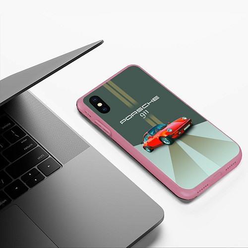 Чехол iPhone XS Max матовый Porsche спортивный немецкий автомобиль / 3D-Малиновый – фото 3