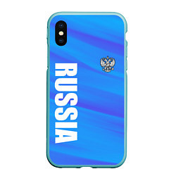 Чехол iPhone XS Max матовый Россия - синие волны, цвет: 3D-мятный