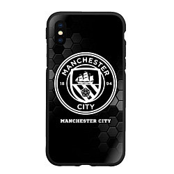 Чехол iPhone XS Max матовый Manchester City sport на темном фоне, цвет: 3D-черный
