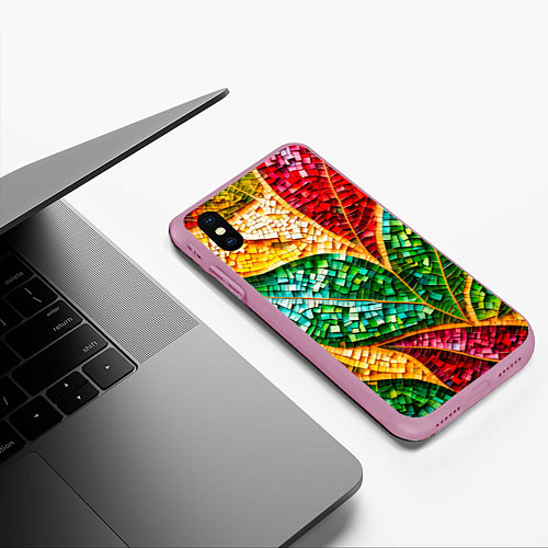 Чехол iPhone XS Max матовый Яркая мозаика с разноцветным абстрактным узором и / 3D-Розовый – фото 3