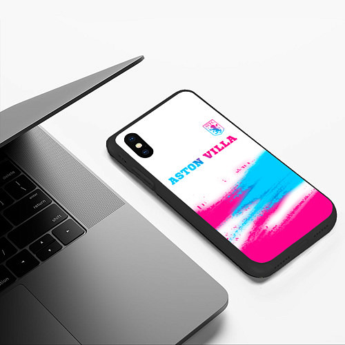 Чехол iPhone XS Max матовый Aston Villa neon gradient style посередине / 3D-Черный – фото 3