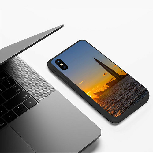 Чехол iPhone XS Max матовый Здание Лахта-центра на фоне заката Санкт-Петербург / 3D-Черный – фото 3