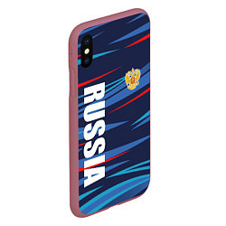 Чехол iPhone XS Max матовый Россия - blue stripes, цвет: 3D-малиновый — фото 2