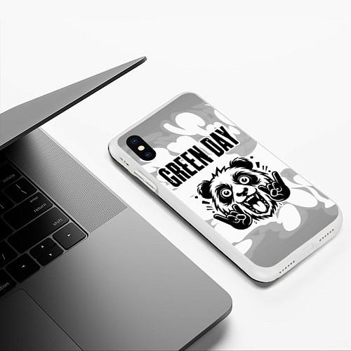 Чехол iPhone XS Max матовый Green Day рок панда на светлом фоне / 3D-Белый – фото 3