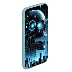 Чехол iPhone XS Max матовый Cyberpunk skull - metropolis neon glow, цвет: 3D-мятный — фото 2