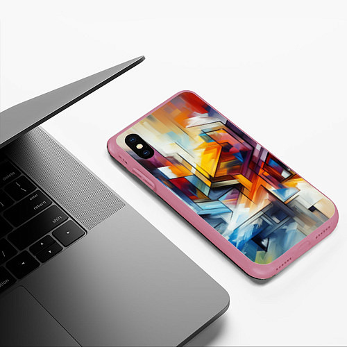 Чехол iPhone XS Max матовый Абстрактные фигуры / 3D-Малиновый – фото 3