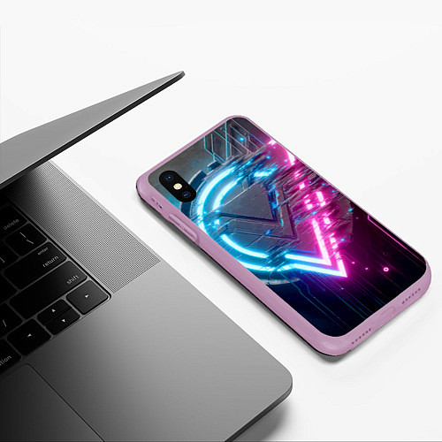 Чехол iPhone XS Max матовый Neon geometric abstraction - ai art / 3D-Сиреневый – фото 3