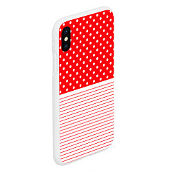 Чехол iPhone XS Max матовый Красно-белый в горошек с полосами, цвет: 3D-белый — фото 2