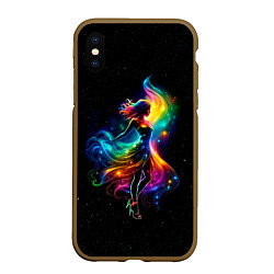 Чехол iPhone XS Max матовый Неоновая танцовщица в звездном небе, цвет: 3D-коричневый