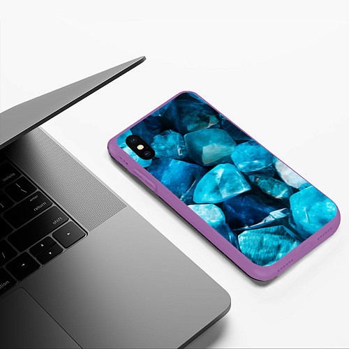 Чехол iPhone XS Max матовый Аквамарин камни минералы крупный план / 3D-Фиолетовый – фото 3