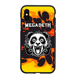 Чехол iPhone XS Max матовый Megadeth рок панда и огонь, цвет: 3D-черный