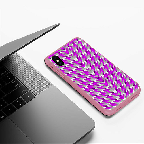 Чехол iPhone XS Max матовый Розово-белый паттерн / 3D-Малиновый – фото 3