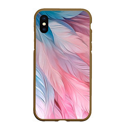 Чехол iPhone XS Max матовый Пастельно-голубые и розовые перья, цвет: 3D-коричневый