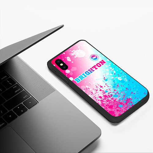 Чехол iPhone XS Max матовый Brighton neon gradient style посередине / 3D-Черный – фото 3
