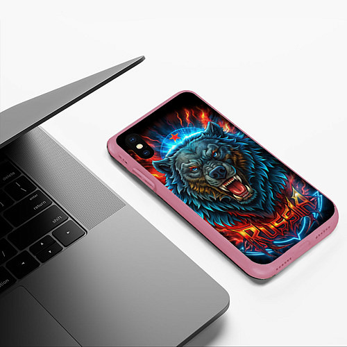 Чехол iPhone XS Max матовый Russia bear / 3D-Малиновый – фото 3