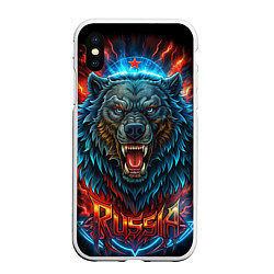 Чехол iPhone XS Max матовый Russia bear, цвет: 3D-белый