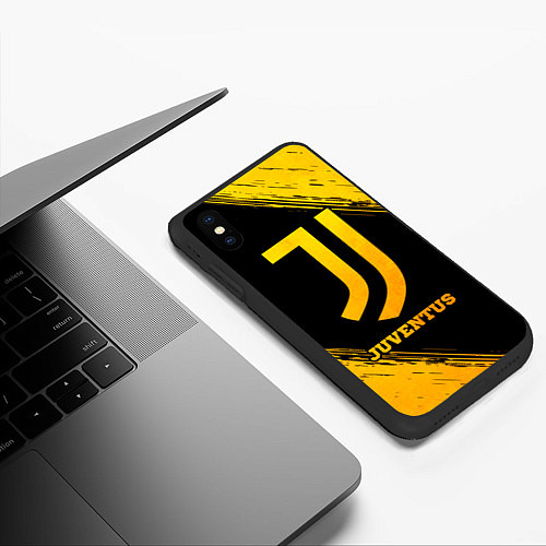 Чехол iPhone XS Max матовый Juventus - gold gradient / 3D-Черный – фото 3