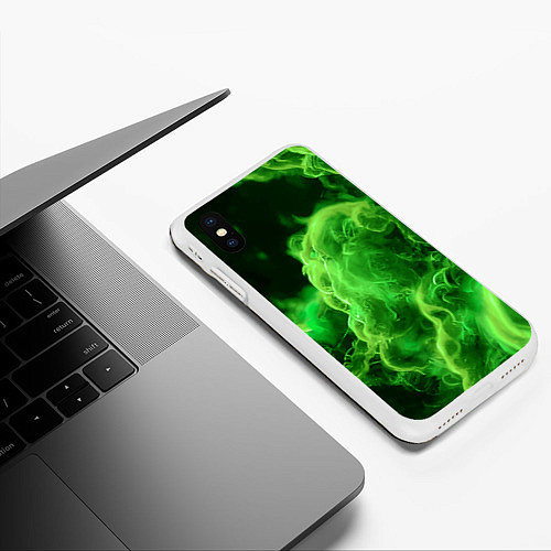 Чехол iPhone XS Max матовый Зелёный густой дым - inferno green / 3D-Белый – фото 3