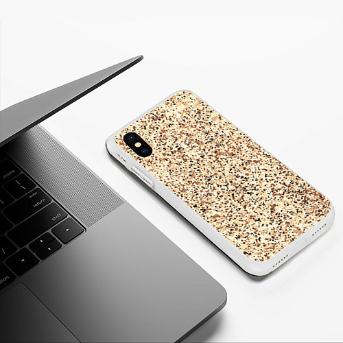 Чехол iPhone XS Max матовый Светлый коричневый текстурированный под камень / 3D-Белый – фото 3