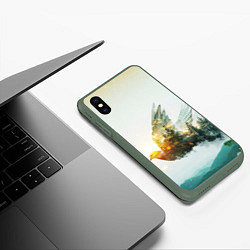 Чехол iPhone XS Max матовый Летящий голубь и лес эффект двойной экспозиции, цвет: 3D-темно-зеленый — фото 2