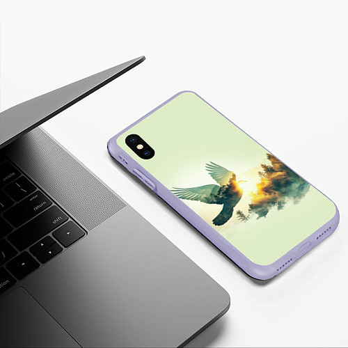 Чехол iPhone XS Max матовый Голубь и лес: эффект двойной экспозиции / 3D-Светло-сиреневый – фото 3