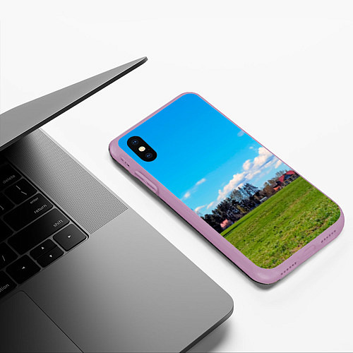 Чехол iPhone XS Max матовый Пригородный пейзаж / 3D-Сиреневый – фото 3