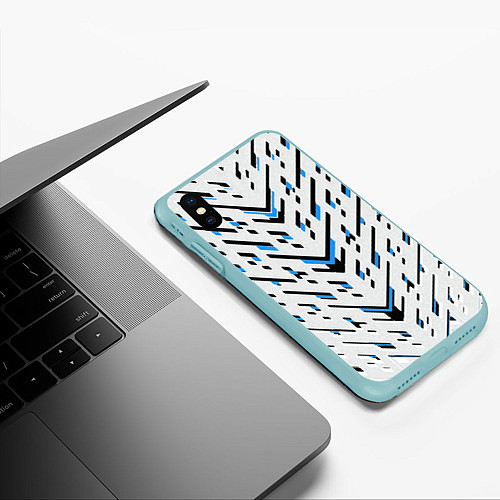 Чехол iPhone XS Max матовый Black and blue stripes on a white background / 3D-Мятный – фото 3