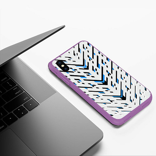 Чехол iPhone XS Max матовый Black and blue stripes on a white background / 3D-Фиолетовый – фото 3