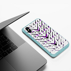 Чехол iPhone XS Max матовый Black and purple stripes on a white background, цвет: 3D-мятный — фото 2