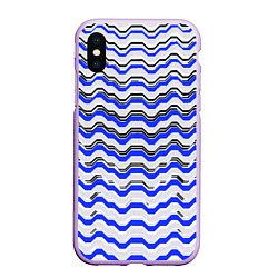 Чехол iPhone XS Max матовый Black and blue stripes on a white background, цвет: 3D-сиреневый