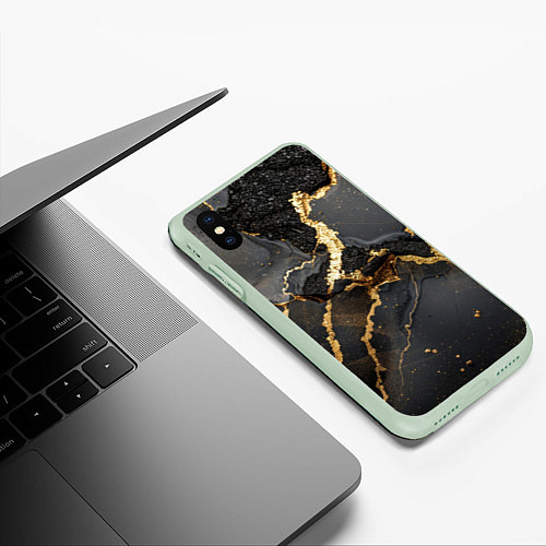 Чехол iPhone XS Max матовый Золото и черный агат / 3D-Салатовый – фото 3