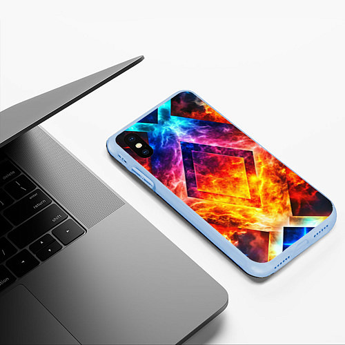 Чехол iPhone XS Max матовый Красочный неоновый узор с огнем на фоне / 3D-Голубой – фото 3